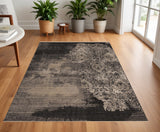 4' X 6' Taupe And Black Damask Area Rug