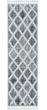 8' Cream And Charcoal Geometric Runner Rug