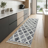 8' Cream And Charcoal Geometric Runner Rug