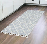 8' Gray and Ivory Abstract Runner Rug