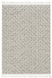 8' Ivory And Gray Geometric Runner Rug With Fringe