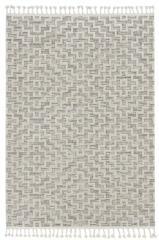 8' Ivory And Gray Geometric Runner Rug With Fringe