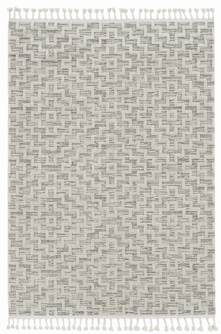 3' X 5' Ivory Grey Zigzag Diamonds Area Rug With Fringe