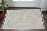 3' X 5' Ivory Grey Zigzag Diamonds Area Rug With Fringe