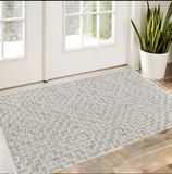 3' X 5' Ivory Grey Zigzag Diamonds Area Rug With Fringe