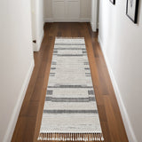 8' Gray And Ivory Abstract Runner Rug