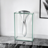 14" Clear Cylinder Aluminum And Crystal Glass Table Vase