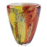 8" Orange Red and Yellow Murano Glass Abstract Oval Table Vase