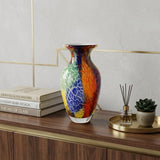 11" Blue Green And Orange Urn Murano Glass Table Vase