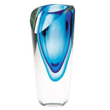 10" Clear And Blue Abstract Cylinder Lead Free Crystal Table Vase