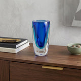 6" Blue And Clear Cylinder Crystal Glass Table Vase