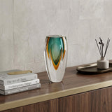 6" Clear Amber and Green Abstract Murano Glass Table Vase