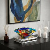 9" Rainbow Multi Colored Art Glass Centerpiece Bowl