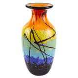 11" Black Blue Red And Yellow Abstract Urn Handblown Glass Table Vase