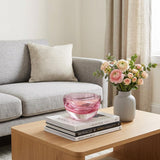 6" Pink Mouth Blown Crystal Thick Walled Bowl