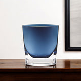 8" Midnight Blue And Clear Oval Crystal Glass Table Vase