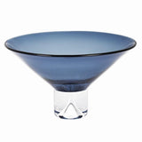 11" Blue Mouth Blown Crystal Round Pedestal Centerpiece Bowl