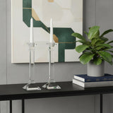 Set of Two Clear Crystal Tabletop Taper Candlesticks