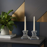 Set of Two Clear Crystal Tabletop Taper Candlesticks