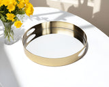 15" Gold And Mirrored Glass Round Metal Tray With Handles