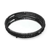 21" Matte Black Wood With Bead Mirrored Glass Bottom Round Tray