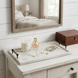 35" White and Natural Wood Indoor Outdoor Tray With Handles