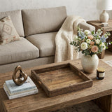 24" Brown Square Reclaimed Wood Tray With Handles