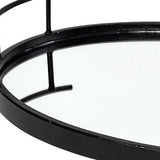 20" Black Metal And Mirrored Glass Oval Vanity Tray With Handles
