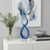 11" Clear and Blue Murano Glass Modern Abstract Tabletop Sculpture