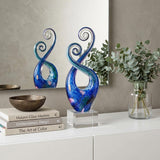 12" Blue and Green Murano Glass Modern Abstract Tabletop Sculpture