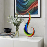 12" Clear Red Blue Yellow Murano Glass Modern Abstract Tabletop Sculpture