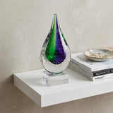 9" Clear Blue and Green Murano Glass Modern Abstract Tabletop Sculpture