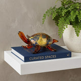 4" Clear Brown and Green Murano Glass Turtle Figurine Tabletop Sculpture