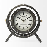 12" Black And White Metal Table Clock