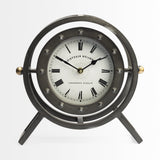 12" Black And White Metal Table Clock