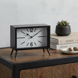 11" Black And White Metal Table Clock