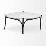 36" Brown and Black Wood and Metal Round Coffee Table