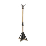 75" Black And Brown Solid Wood And Steel Twelve Hook Freestanding Coat Rack