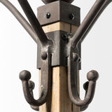 75" Black And Brown Solid Wood And Steel Twelve Hook Freestanding Coat Rack