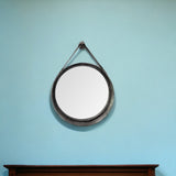 30" Black Round Metal Framed Rope Hanging Accent Mirror