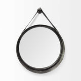 30" Black Round Metal Framed Rope Hanging Accent Mirror