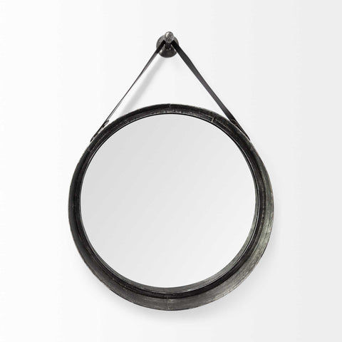 30" Black Round Metal Framed Rope Hanging Accent Mirror