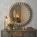 35" Round Natural Brown Wood Frame Wall Mirror