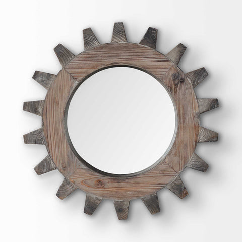 17" Brown Solid Wood Abstract Framed Accent Mirror