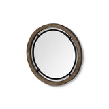 19" Black And Brown Metal And Solid Wood Round Geometric Framed Accent Mirror