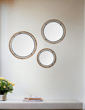 24" Brown And Black Round Metal And Wood Framed Accent Mirror