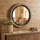 28" Brown Round Wood Framed Accent Mirror