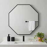 38" Black Octagon Metal Framed Bathroom Vanity Mirror