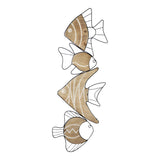 34" X 12" Natural and Black Fish Wood and Metal Hanging Dimensional Sculpture