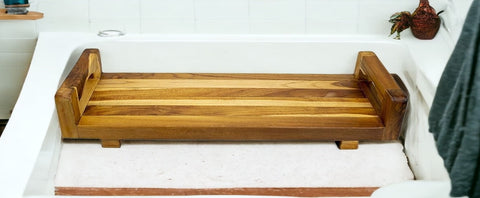 29" Natural Teak Bath Tray and Seat with Handles